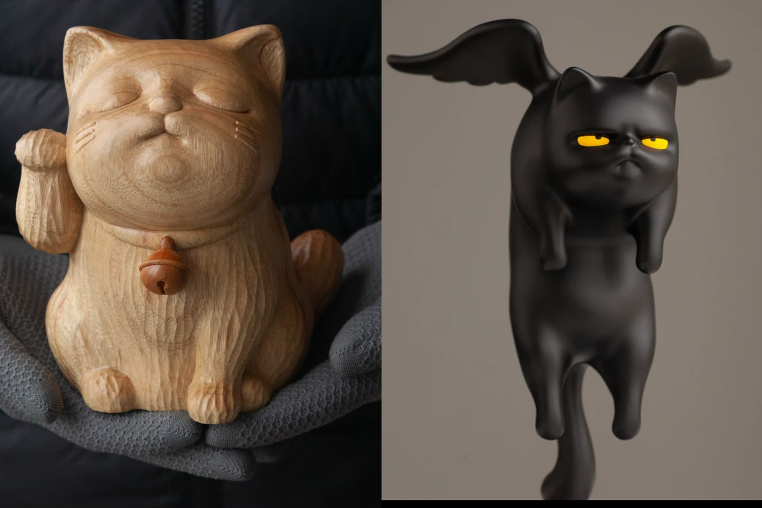 Resin Statues - Wooden Statues - Cat Decor - Lucky Cat Statues - Office Decor Ideas - Male Office Decor - House Warming Gifts Ideas