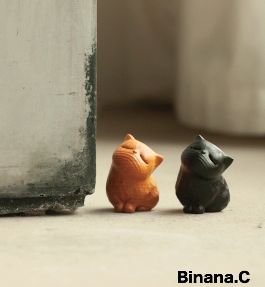 cute desk decor - wooden cat - wood carved - fidget sensory toys - cat statues - male office decor - wood curving sculpture - wooden carvings |Dora Findery