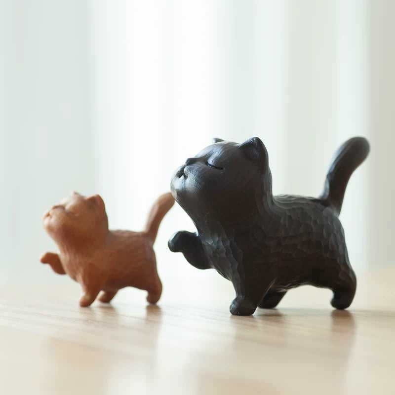 Black Wooden cat statues - gift for cat lover - woodcrafting  - handcrafting - handmade toy - designer home decor gift - Dora Findery